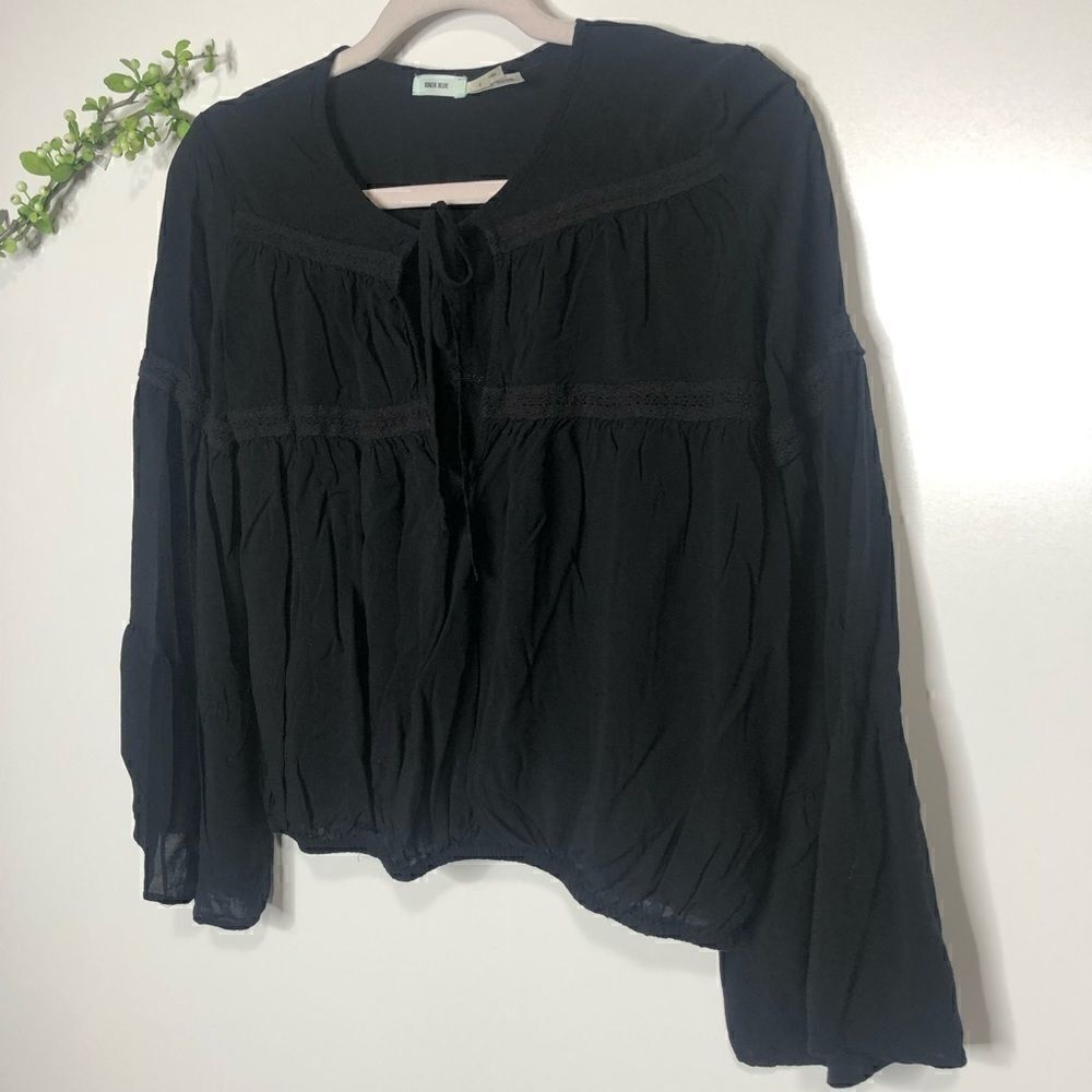 Kimchi Blue Black Crochet Bell Sleeve Crop Top